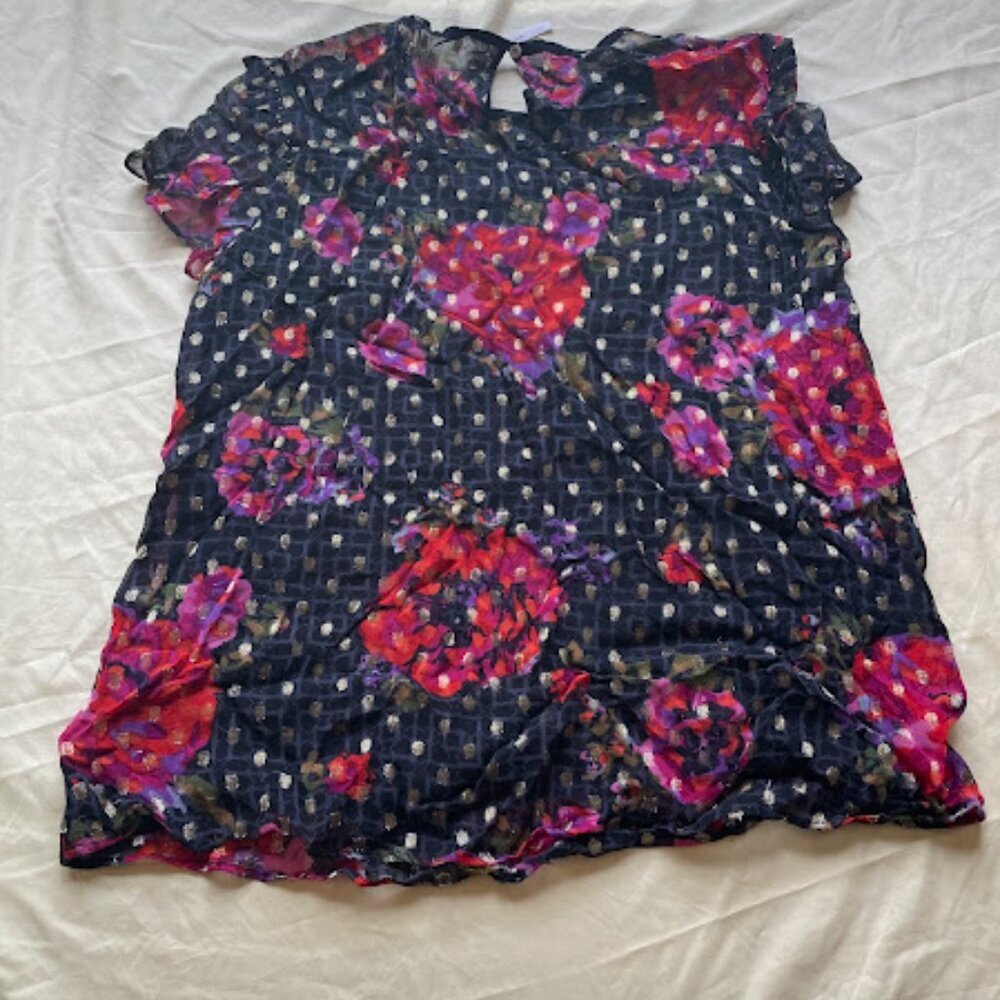 Anthropologie | Black Floral Metallic Polka Dot Tunic Dress | Size L | Used - Picture 2 of 3